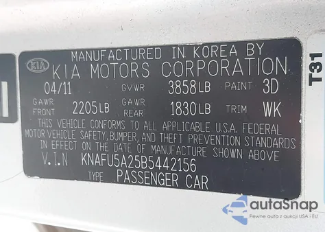 2011 Kia Forte Ex из США, поврежденный, VIN KNAFU5A25B5442156